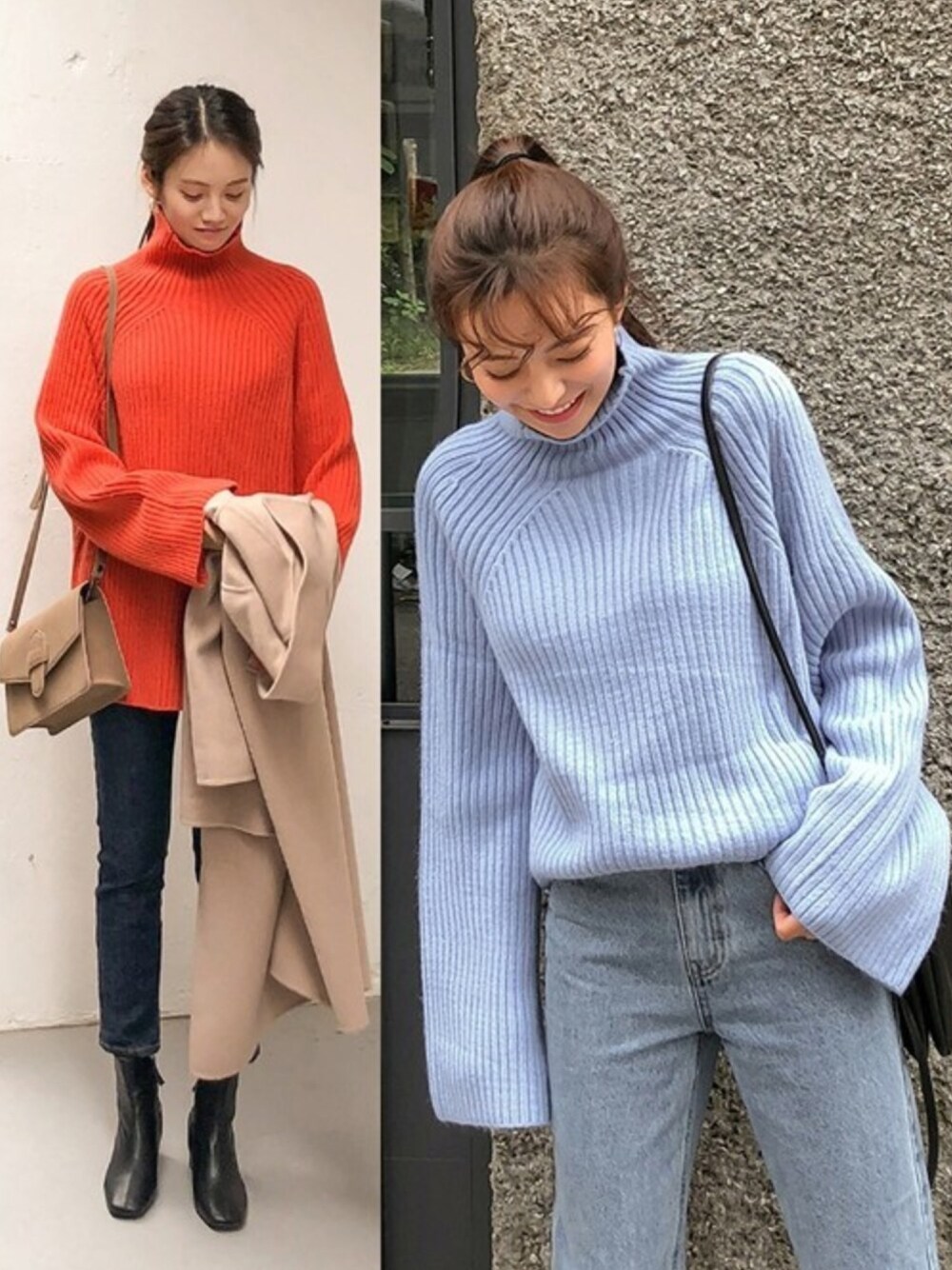 「ニット、セーター、ブルー、タートルネック、大人カジュアル、韓国ブランド、韓国ファッション、cherrykoko」｜「CHERRYKOKOのtorimo, knit（ニット/セーター、その他）」を使った、CHERRYKOKO (チェリーココ)さん（レディース・163cm）の秋コーディネートの1枚目の写真