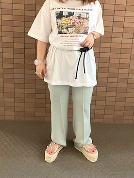 「LOWRYS FARM（ローリーズファーム）のセンタープレスカラーフレアパンツ　870189（その他パンツ）」を使った、SAWAchanさん（レディース・143cm）の夏コーディネート