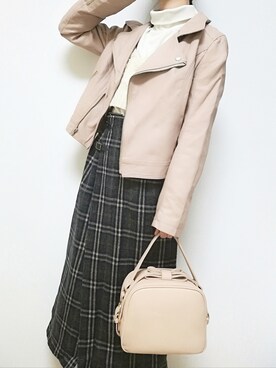 「OLIVE des OLIVE（オリーブデオリーブ）のアイテム（ライダースジャケット）」を使った、874hanayoさん（レディース・156cm）の秋コーディネート
