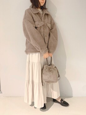 「巾着バッグ」｜「アイテム（ブルゾン）」を使った、yuunaさん（レディース・157cm）の秋コーディネート