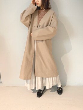 「コート」｜「アイテム（ノーカラージャケット）」を使った、yuunaさん（レディース・157cm）の秋コーディネート