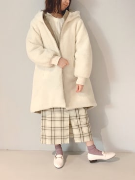 「ケーブルニット」｜「アイテム（その他アウター）」を使った、yuunaさん（レディース・157cm）の冬コーディネート