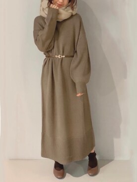 「earth music&ecology（アースミュージックアンドエコロジー）のフリンジストール　＊（マフラー）」を使った、yuunaさん（レディース・157cm）の冬コーディネート