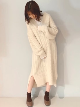 「ケーブルニット」｜「アイテム（ワンピース）」を使った、yuunaさん（レディース・157cm）の冬コーディネート