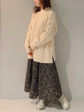 「ケーブルニット」｜「アイテム（ワンピース）」を使った、yuunaさん（レディース・157cm）の冬コーディネート