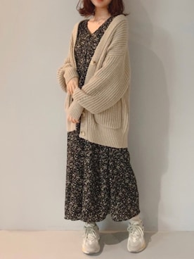 「ニットカーディガン」｜「アイテム（その他）」を使った、yuunaさん（レディース・157cm）の冬コーディネート