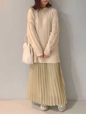 「ケーブルニット」｜「アイテム（トートバッグ）」を使った、yuunaさん（レディース・157cm）の冬コーディネート