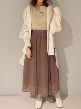 「シースルー」｜「アイテム（トップス、ベージュ系）」を使った、yuunaさん（レディース・157cm）の春コーディネート