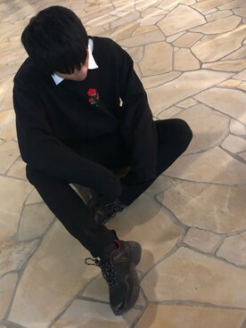 「THE CASUAL（カジュアル）のアイテム（スラックス）」を使った、りゅうがさん（メンズ・176cm）の冬コーディネート