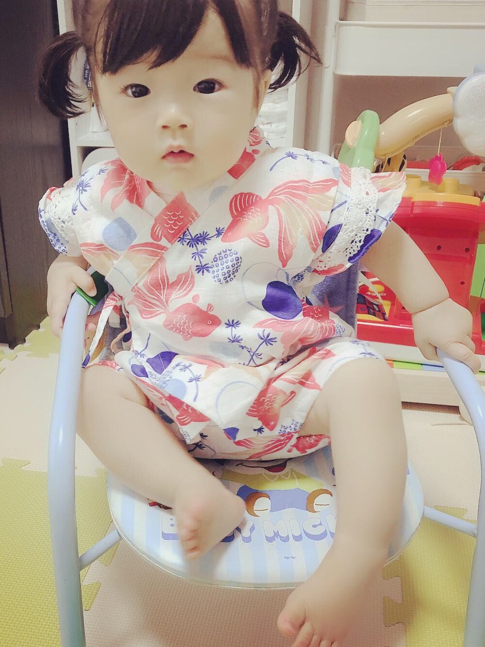 「Birthdayのアイテム（水着/着物・浴衣、ホワイト系）」を使った、suiさん（キッズ・70cm）の夏コーディネートの1枚目の写真