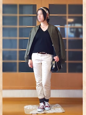 「ヘアバンド」｜「アイテム（MA-1）」を使った、ごまさん（レディース・160cm）の冬コーディネート