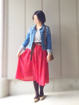 「柄×柄」｜「アイテム（バレエシューズ）」を使った、ごまさん（レディース・160cm）の春コーディネート