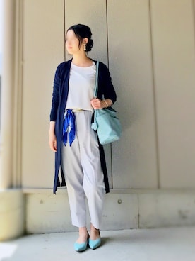 「水色」｜「アイテム（財布/小物）」を使った、ごまさん（レディース・160cm）の春コーディネート