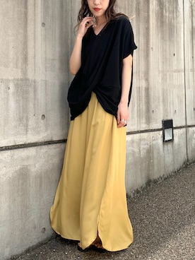 「アイテム（パンツ、イエロー系）」を使った、mizukiさん（レディース・156cm）の夏コーディネート