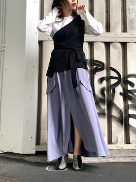 「パープル×黒」｜「アイテム（シャツ/ブラウス）」を使った、mizukiさん（レディース・156cm）の夏コーディネート