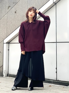 「パープル×黒」｜「アイテム（シャツ/ブラウス）」を使った、mizukiさん（レディース・156cm）の秋コーディネート