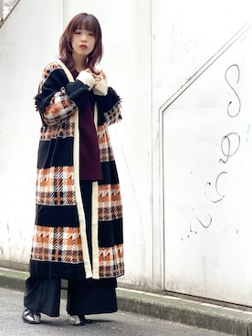 「OSMOSIS（オズモーシス）のアイテム（カーディガン/ボレロ、ブラック系）」を使った、mizukiさん（レディース・156cm）の秋コーディネート