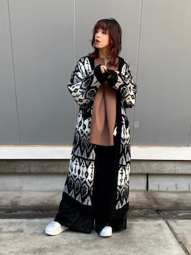 「OSMOSIS（オズモーシス）のアイテム（カーディガン/ボレロ、ブラック系）」を使った、mizukiさん（レディース・156cm）の秋コーディネート