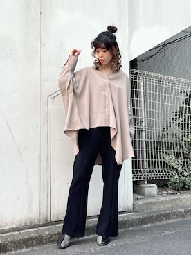 「OSMOSIS（オズモーシス）のアシンメトリーワイドシャツ（シャツ/ブラウス、ベージュ系）」を使った、mizukiさん（レディース・156cm）の春コーディネート