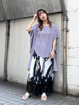 「OSMOSIS（オズモーシス）のタックドレープブラウス（シャツ/ブラウス、ピンク系）」を使った、mizukiさん（レディース・156cm）の夏コーディネート