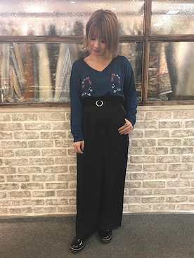 「刺繍ニット」｜52tanさん（レディース・154cm）の冬コーディネート