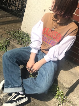 「apres jour（アプレジュール）のアイテム（Tシャツ/カットソー）」を使った、52tanさん（レディース・154cm）の春コーディネート