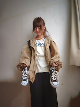 「kutir（クティール）のアイテム（マウンテンパーカー）」を使った、みうさん（レディース・155cm）の春コーディネート