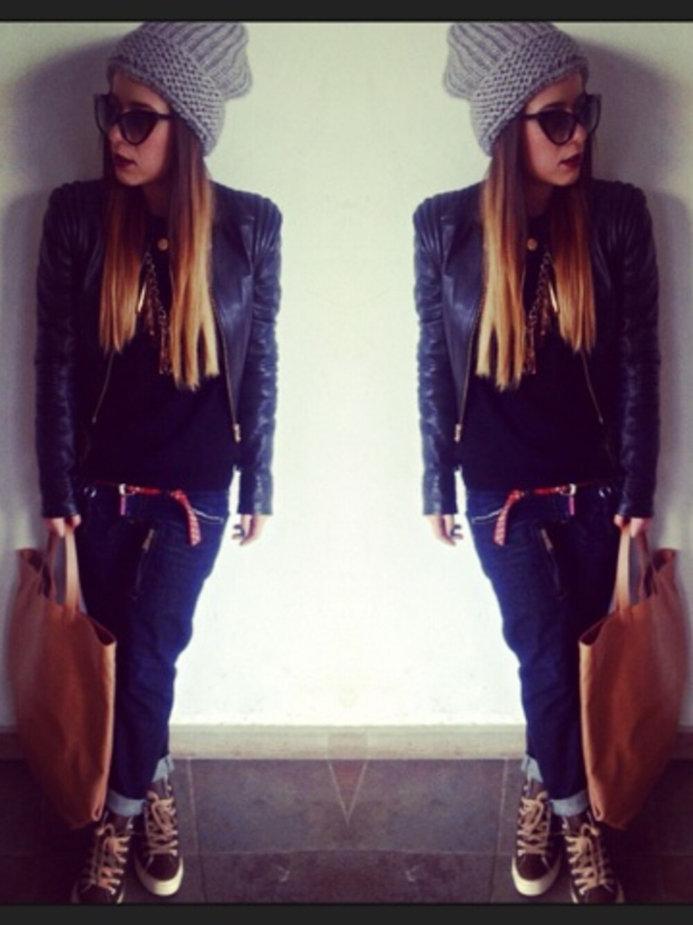 「BAG、DSQUARED、eyewear、hat、jacket 、jeans、Margiela with H&M、sisley、TOM FORD、VERSACE for H&M」｜Irene Tsitiridesさん（レディース）の春コーディネートの1枚目の写真