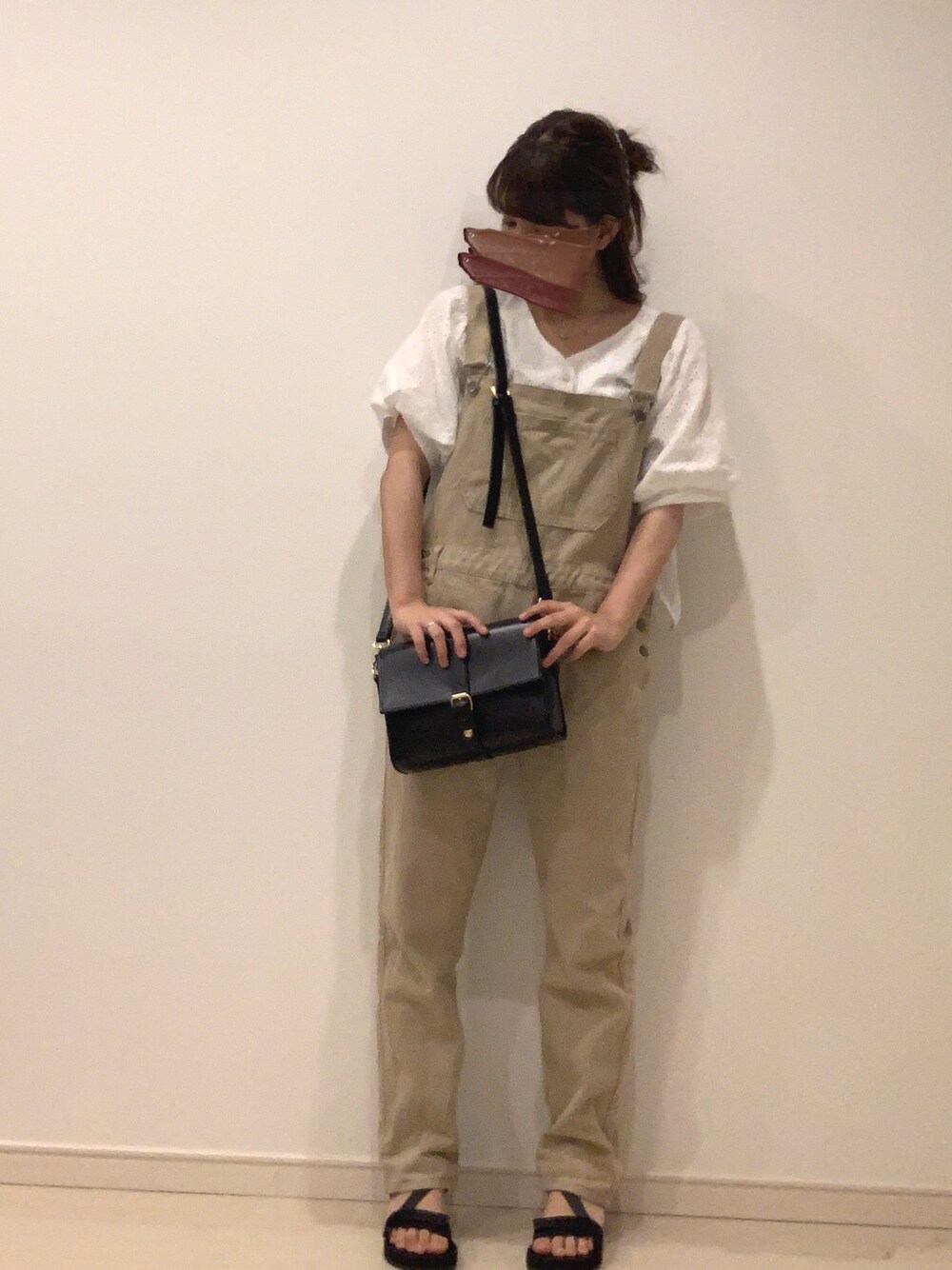 「低身長コーデ、池袋パルコ、chocomee、popupshop、サロペット、おしゃれさんと繋がりたい」｜「chocomeeのアイテム（トップス、ホワイト系）」を使った、yuri*さん（レディース・153cm）の夏コーディネートの1枚目の写真