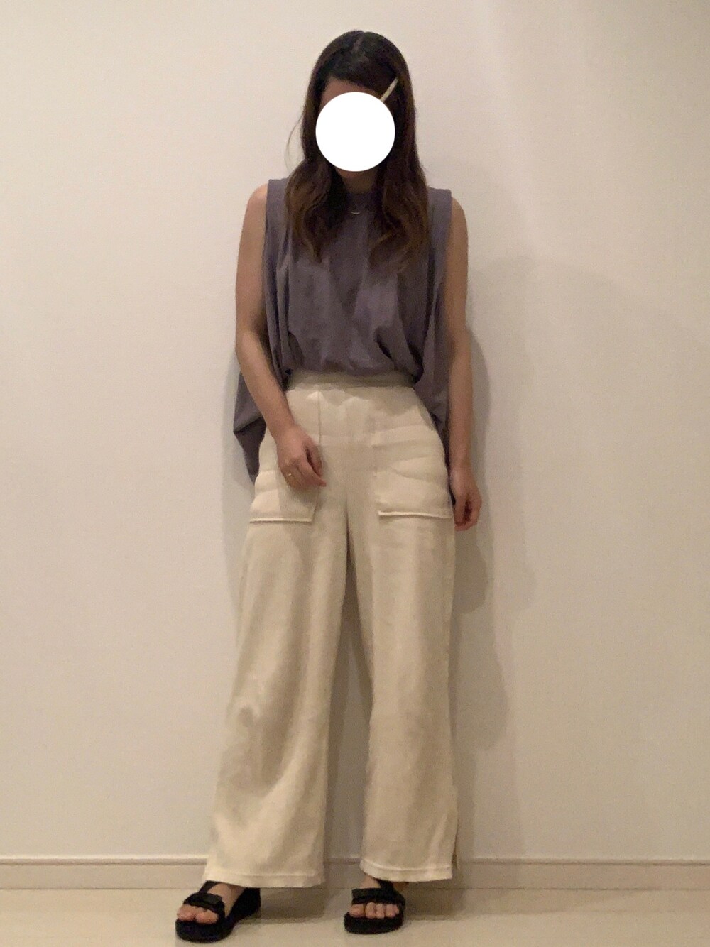 「ootd、夏コーデ、カジュアルコーデ、タンクトップ、chocomee、GU、プチプラ、低身長」｜「chocomeeのAラインタンクトップ（Tシャツ/カットソー、グレー系）」を使った、yuri*さん（レディース・152cm）の夏コーディネートの1枚目の写真