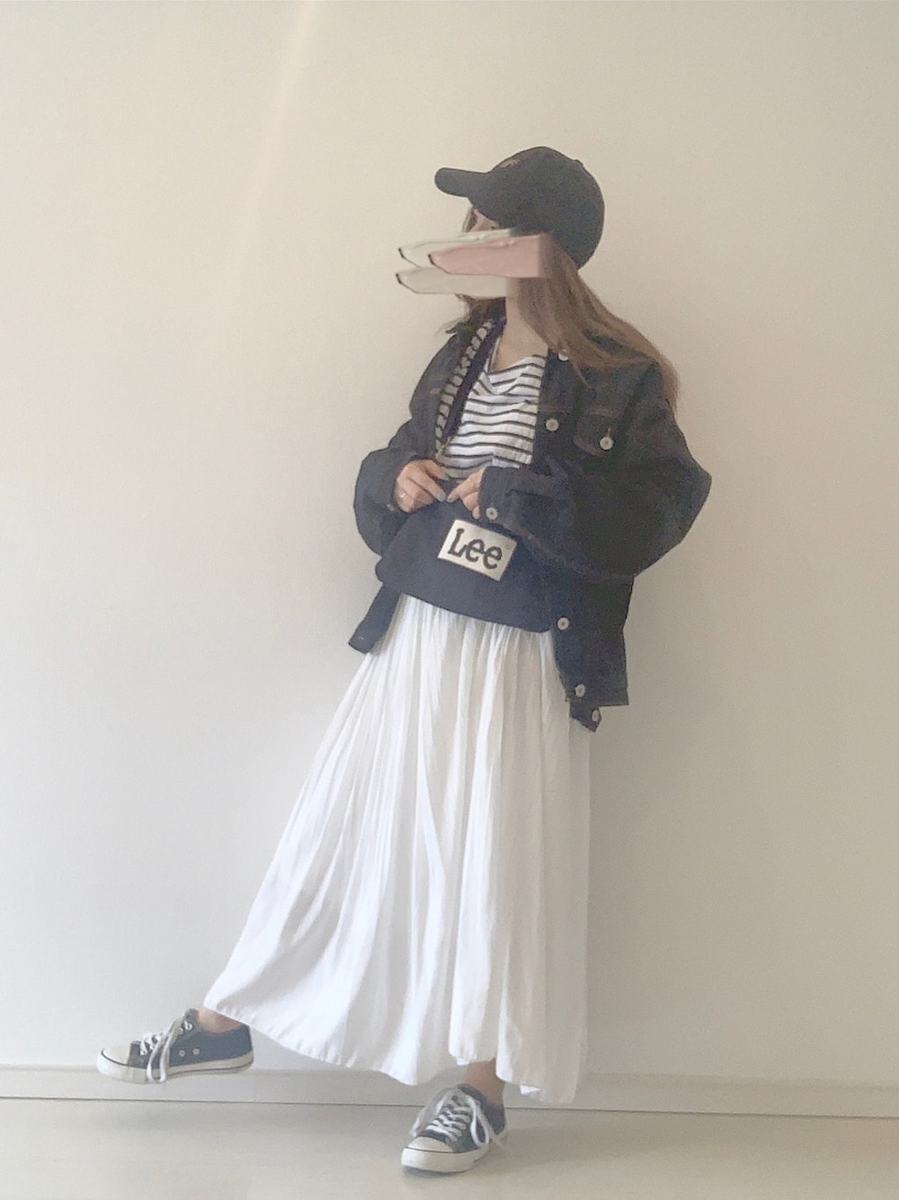「湘南、ドライブ、ボーダー、ホワイトコーデ、LEE、chocomee」｜「chocomeeのボーダーカットソー（Tシャツ/カットソー、ホワイト系）」を使った、yuri*さん（レディース・152cm）の春コーディネートの1枚目の写真