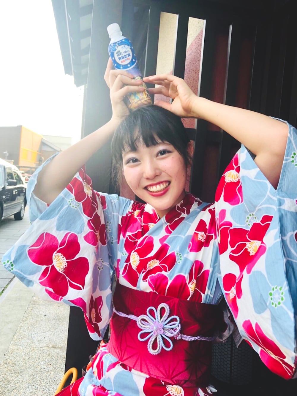 「浴衣、花火大会、ゆかた、椿」｜「ふりふの浴衣「レトロ椿」（浴衣、レッド系）」を使った、あやこんこん☺︎さん（レディース・165cm）の夏コーディネートの1枚目の写真
