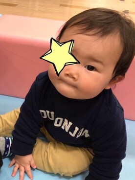 「Moujonjon（ムージョンジョン）のアイテム（チノパンツ）」を使った、ゆっきさん（キッズ・80cm）の秋コーディネート