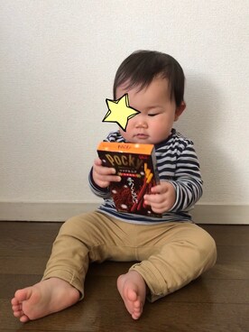 「Moujonjon（ムージョンジョン）のアイテム（チノパンツ）」を使った、ゆっきさん（キッズ・70cm）の秋コーディネート