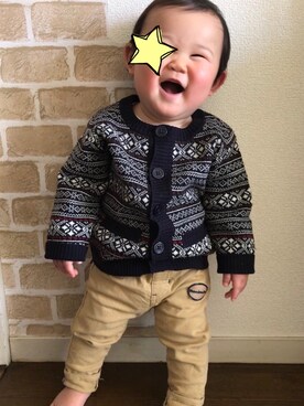 「Moujonjon（ムージョンジョン）のアイテム（チノパンツ）」を使った、ゆっきさん（キッズ・70cm）の秋コーディネート