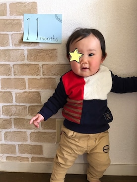 「Moujonjon（ムージョンジョン）のアイテム（チノパンツ）」を使った、ゆっきさん（キッズ・70cm）の秋コーディネート