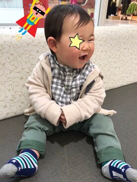 「Moujonjon（ムージョンジョン）のアイテム（レッグウェア）」を使った、ゆっきさん（キッズ・70cm）の秋コーディネート
