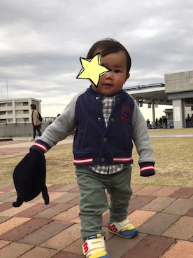 「BEAMS（ビームス）のアイテム（ジャケット/アウター）」を使った、ゆっきさん（キッズ・70cm）の春コーディネート