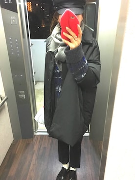 「ニットカーディガン」｜「アイテム（ナイロンジャケット）」を使った、hiromin☆さん（レディース・170cm）の冬コーディネート