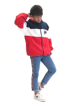 「FILA（フィラ）のアイテム（ナイロンジャケット）」を使った、yu-maさん（メンズ・163cm）の秋コーディネート