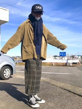 「アイテム（ストール/ショール、ブルー系）」を使った、だいごさん（メンズ・174cm）の冬コーディネート