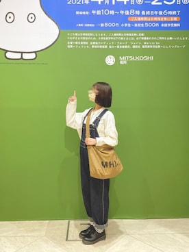 「MHL.」｜「アイテム（オールインワン・サロペット）」を使った、ねむこさん（レディース・155cm）の春コーディネート