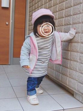 「無印良品（ムジルシリョウヒン）のアイテム（チュニック）」を使った、こしあんさん（キッズ・80cm）の冬コーディネート