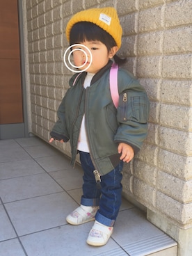 「no brand（ノーブランド）のアイテム（ブルゾン）」を使った、こしあんさん（キッズ・80cm）の冬コーディネート
