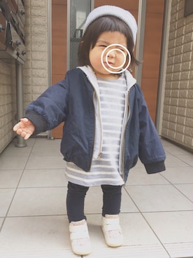 「無印良品（ムジルシリョウヒン）のアイテム（チュニック）」を使った、こしあんさん（キッズ・80cm）の春コーディネート