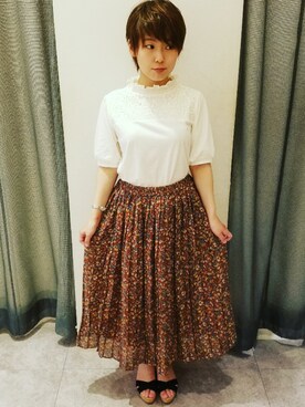 yukiさんの「・プリーツギャザーフラワースカート ●」を使ったコーディネート