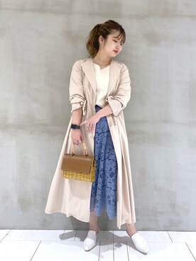 「春ニット」｜「アイテム（ノーカラーコート）」を使った、たかみなさん（レディース・166cm）の春コーディネート