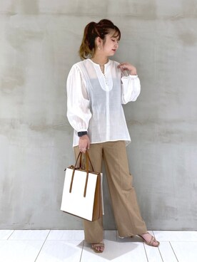 「Andemiu（アンデミュウ）のシアーバルーンスリーブブラウス941497（シャツ/ブラウス）」を使った、たかみなさん（レディース・166cm）の春コーディネート