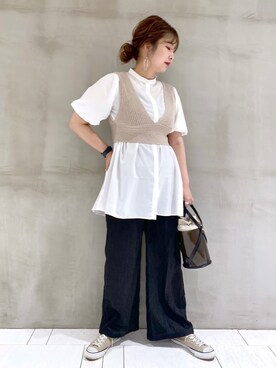 「Andemiu（アンデミュウ）のクリアトートバッグ940559（ショルダーバッグ）」を使った、たかみなさん（レディース・166cm）の春コーディネート