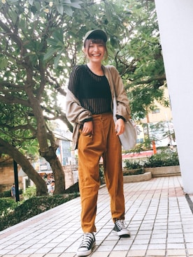 「school」｜「アイテム（キャップ）」を使った、鄭伊倪さん（レディース・160cm）の秋コーディネート